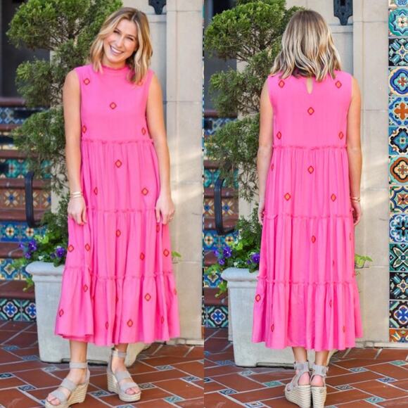 J. Marie The Evelyn Embroidered Sleeveless Tiered Midi Dress size Small - Picture 14 of 14